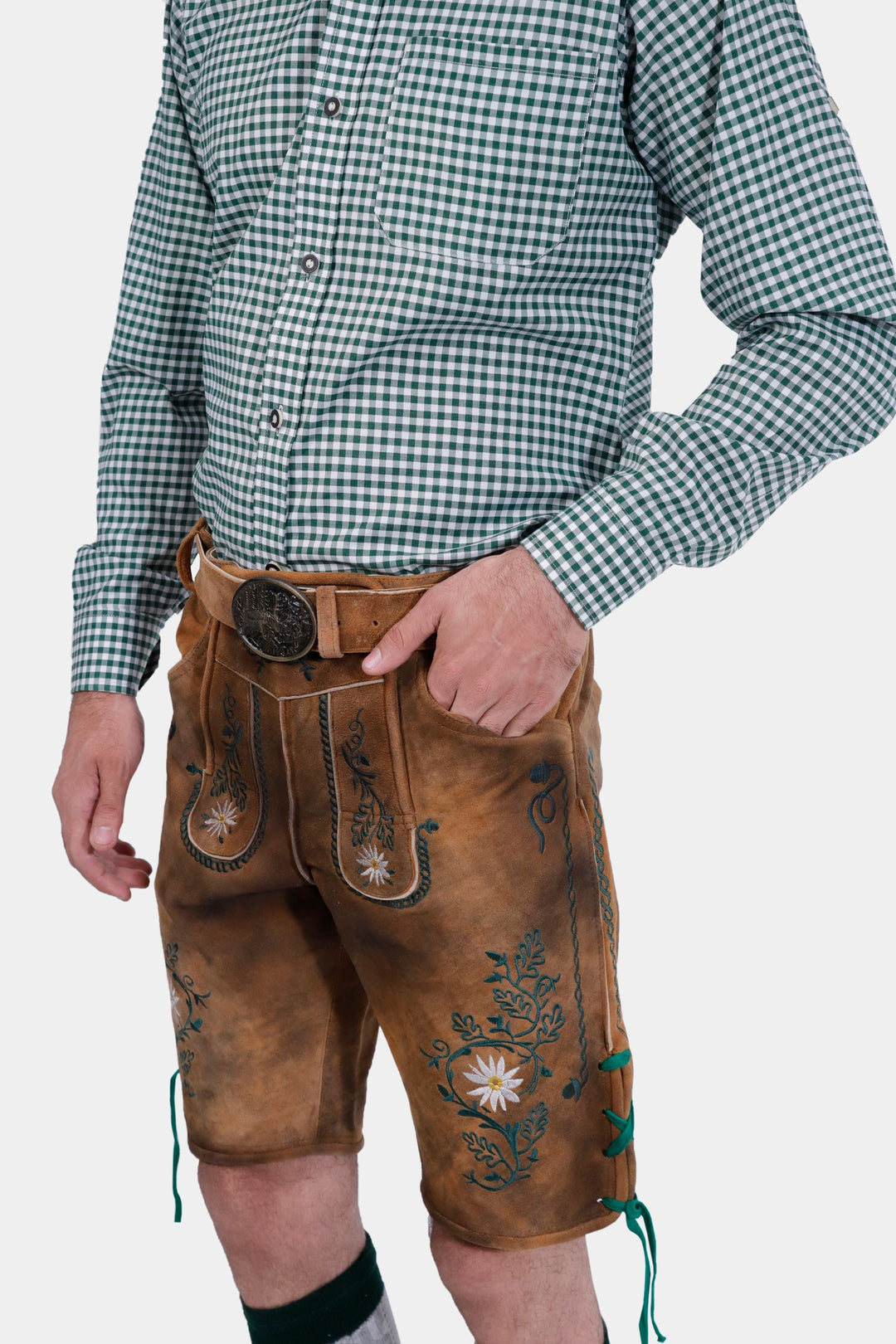 Braune Edelweiß-Lederhose